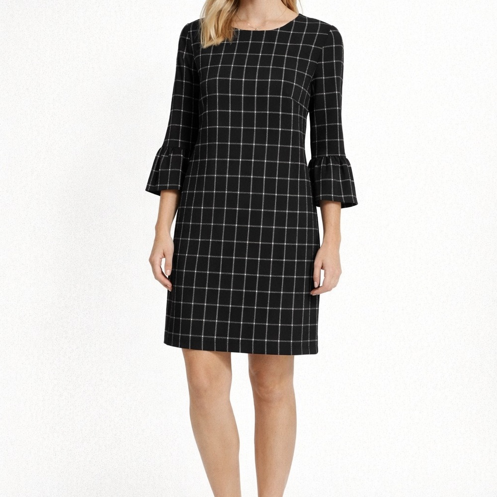 Banana Republic Black and White Grid Dress with 3/4 sleeve